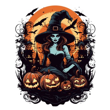 T-shirt or poster design with illustration on Halloween theme clipart