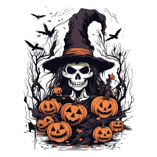 Camiseta Diseño Póster Con Ilustración Sobre Tema Halloween — Vector de stock