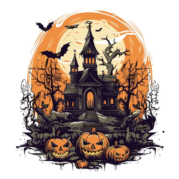 Camiseta Diseño Póster Con Ilustración Sobre Tema Halloween — Archivo Imágenes Vectoriales