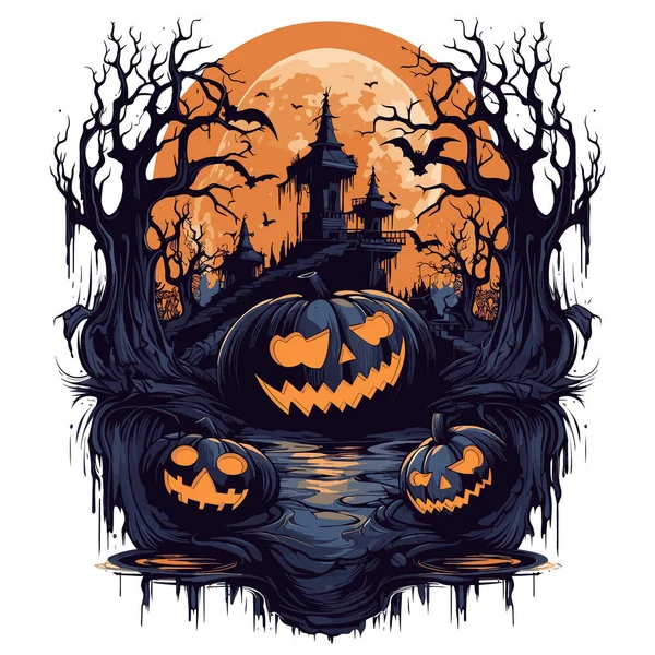 Camiseta Diseño Póster Con Ilustración Sobre Tema Halloween — Vector de stock