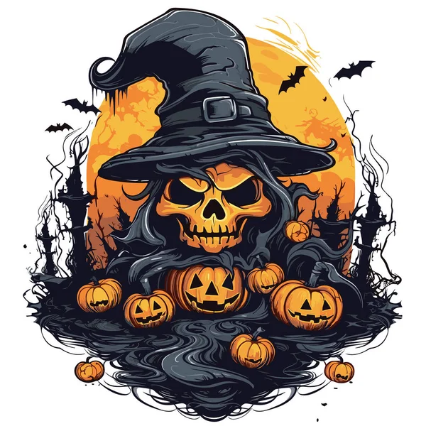 Póló Vagy Poszter Tervezés Illusztrációval Halloween Témában — Stock Vector