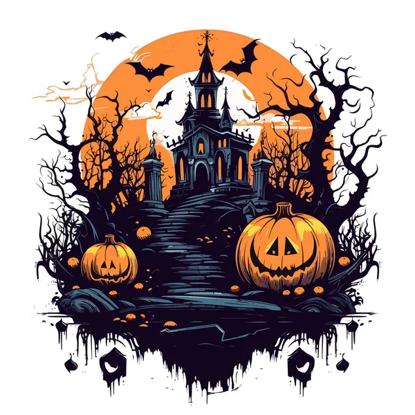 Camiseta Diseño Póster Con Ilustración Sobre Tema Halloween — Archivo Imágenes Vectoriales