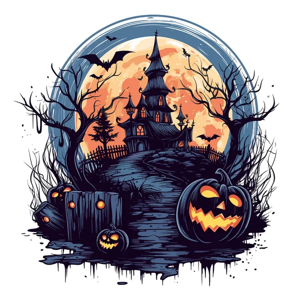 Shirt Design Cartaz Com Ilustração Sobre Tema Halloween — Vetor de Stock