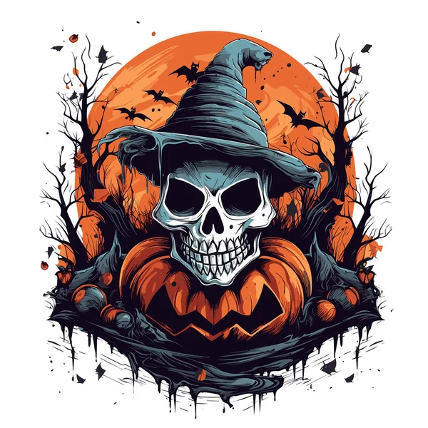 Shirt Poster Design Con Illustrazione Sul Tema Halloween — Vettoriale Stock