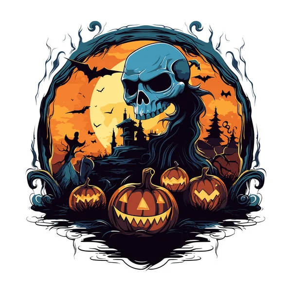 Shirt Poster Design Con Illustrazione Sul Tema Halloween — Vettoriale Stock