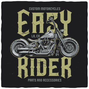 Resimde bir motosiklet T-shirt veya poster tasarımı