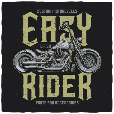 T-shirt or poster design with illustration of a motorcycle clipart