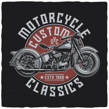 Resimde bir motosiklet T-shirt veya poster tasarımı