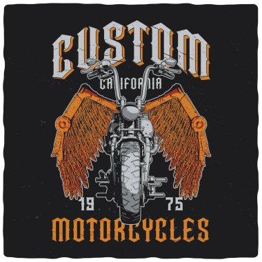 Motosiklet ve kanat resimli tişört ya da poster tasarımı
