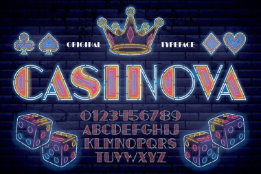 Casinova adlı orijinal etiket yazı tipi. Poster, tişört, logo, etiket gibi tasarımlarınız için güçlü yazı karakteri.