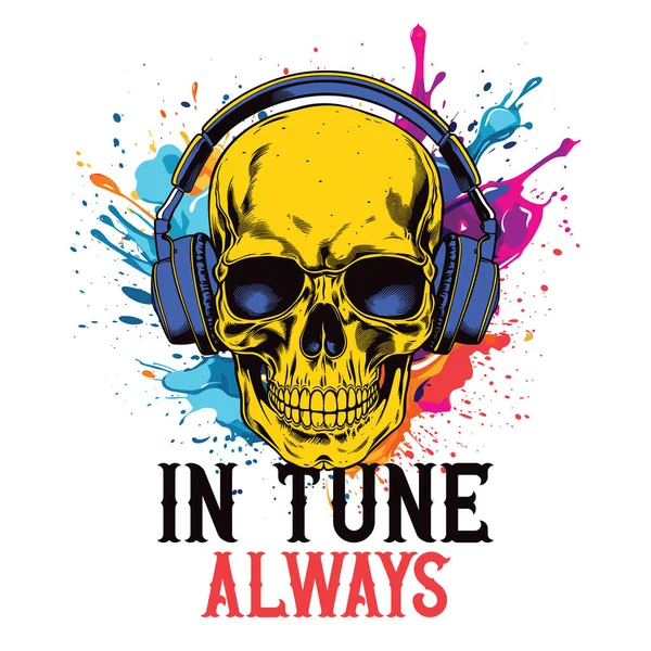 Shirt Poster Avec Crâne Écoutant Musique Sur Écouteurs Graphismes Vectoriels
