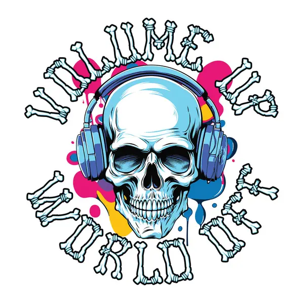Shirt Poster Avec Crâne Écoutant Musique Sur Écouteurs Vecteurs De Stock Libres De Droits