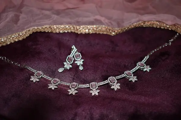 Beautiful wedding diamond necklace and earrings from exhibition, celebrating mothers day, wedding and Valentines Day with this, showcase your website, banners and greeting cards