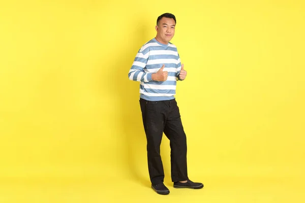 40S Adult Asian Man Standing Yellow Background — Stok fotoğraf