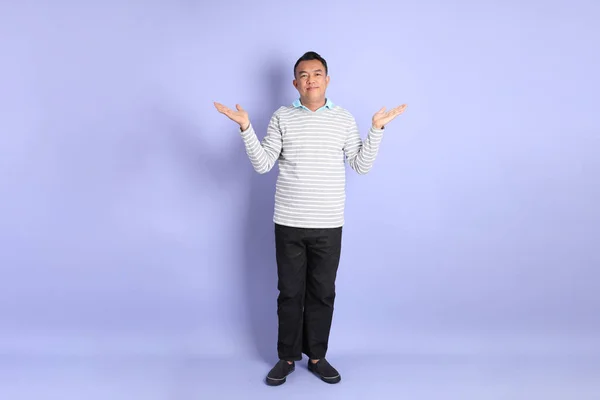 40S Adult Asian Man Standing Purple Background — Stok fotoğraf