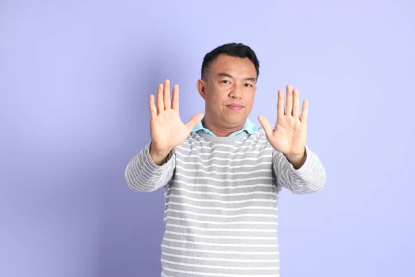 40S Adult Asian Man Standing Purple Background — Foto Stock