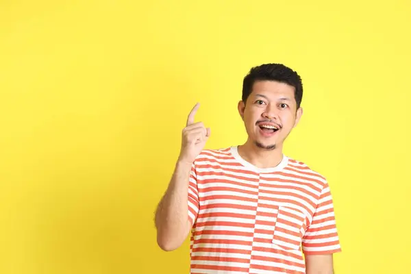 Adult Asian Man Casual Clothes Standing Yellow Background — Stock Photo, Image