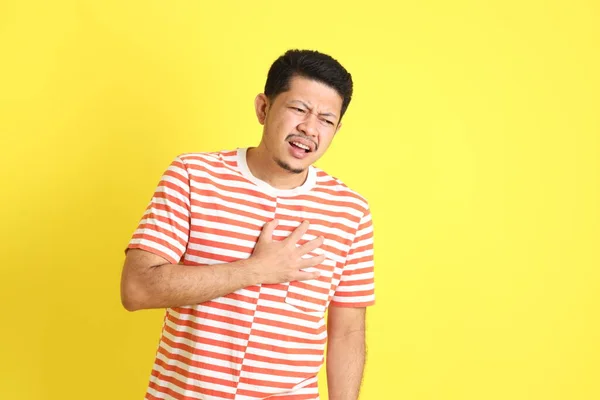 Adult Asian Man Casual Clothes Standing Yellow Background — Stock Photo, Image