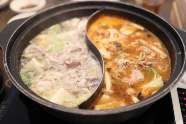 Japon sıcak tencere makro resmi..