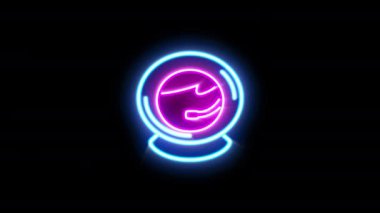 Siyah arkaplanda astronot simgesinin yanıp sönen neon ışığı.