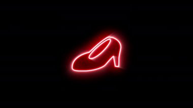 Siyah arkaplanda yüksek topuklu ayakkabının yanıp sönen neon ışığı.