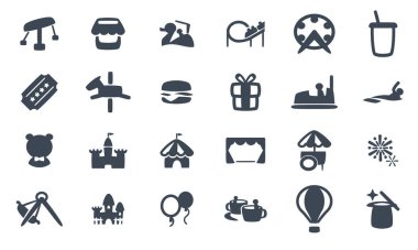 Lunaparkların etrafında bir grup vektör simgesi.