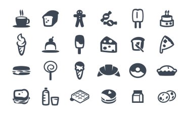 Fırın ve abur cubur simgelerinden oluşan bir vektör dosyası koleksiyonu.