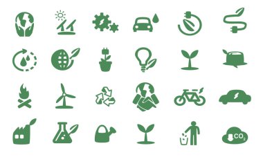Ekolojik kavramlar içeren bir vektör simgesi koleksiyonu.