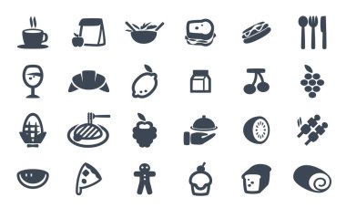 Yiyecek ve içeceklerden oluşan bir vektör simgesi koleksiyonu.