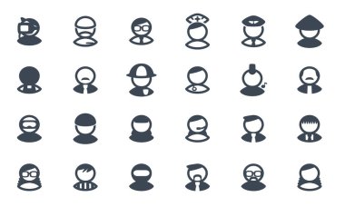 İnsanlardan, avatarlardan ve mesleklerden oluşan bir vektör simgeleri koleksiyonu.