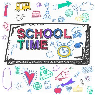 Eğitim ve öğrenim konsepti ile karalama çizimleri içeren bir vektör dosyasının arka planı.