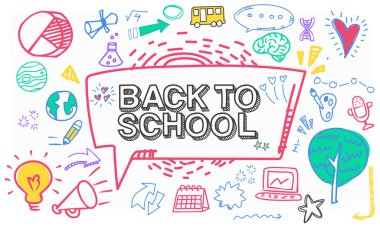 Eğitim ve öğrenim konsepti ile karalama çizimleri içeren bir vektör dosyasının arka planı.