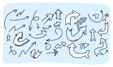 Oyuncu, karalama tarzı okları içeren bir vektör dosyası seti.