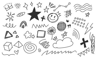 Karalama tarzı arkaplanı olan bir vektör dosyası kümesi.