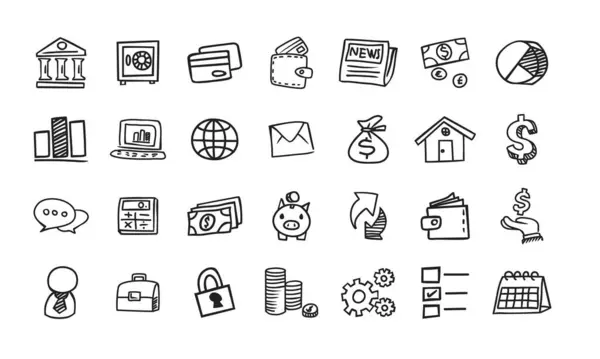 Bir karalama biçiminde finans temalı vektör simgeleri koleksiyonu