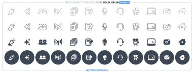 Featuring thin outline, bold, solid, and negative icons on a dark button, this fully editable vector icon file is ideal for media and device-related themes.