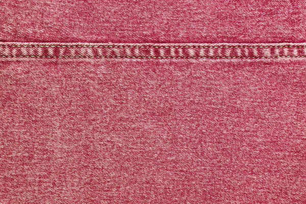 Denim Kot Kumaş Arka Planı Dekoratif Dikişli Kırmızı Renkli Pamuk — Stok fotoğraf
