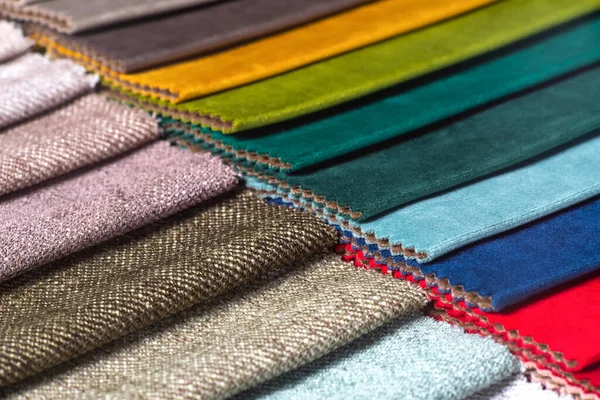 Helle Sammlung Farbenfroher Textilmuster Stoffmuster Die Verschiedenen Farben Zur Auswahl — Stockfoto