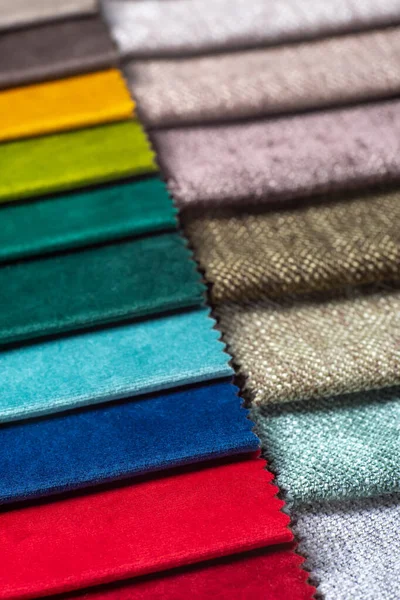 Brillante Colección Muestras Textiles Colores Muestras Tela Engastadas Diferentes Colores — Foto de Stock