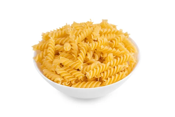 Fusilli Bowl Isolated White Background Raw Pasta Spiral Shape Ingredient — Stock Photo, Image