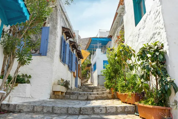 Calle Estrecha Casco Antiguo Europeo Verano Día Soleado Hermosas Casas —  Fotos de Stock