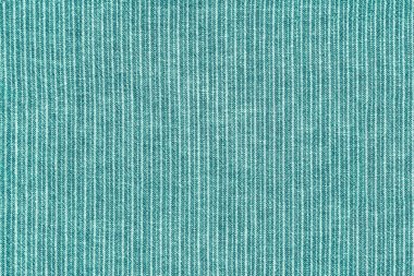 Arka plan olarak doğal keten dokusu. Turkuazlı pamuk kumaş ve beyaz çizgili desen, dokusu yakın. Arkaplan, duvar kağıdı. Giysiler, perdeler ve döşemeler için malzeme