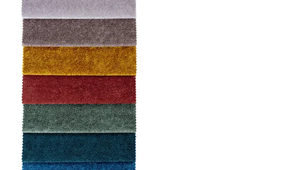 Muestras Textiles Coloridas Aisladas Sobre Fondo Blanco Muestras Tela Engastadas — Foto de Stock