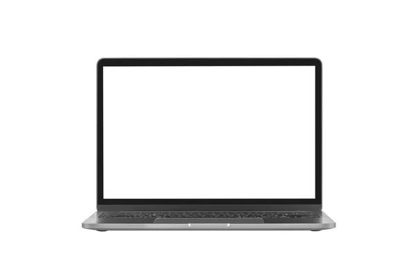 Grijs Metalen Laptop Notebook Met Blanco Scherm Geïsoleerd Witte Achtergrond — Stockfoto