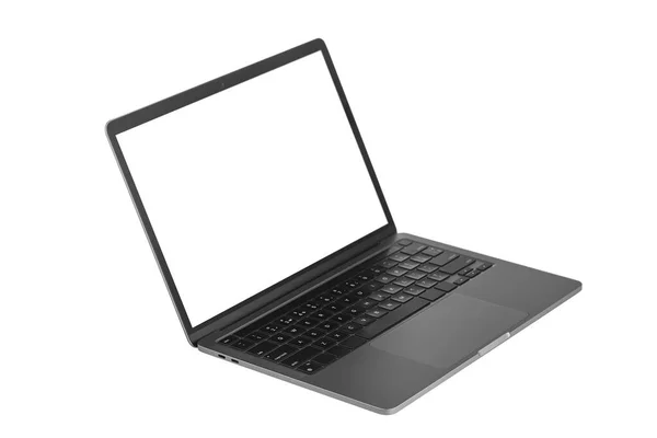Grijs Metalen Laptop Notebook Met Blanco Scherm Geïsoleerd Witte Achtergrond — Stockfoto