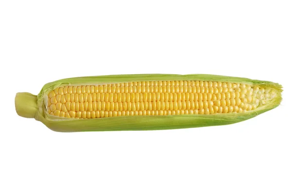 Свіже Жовте Вухо Кукурудзи Зеленим Листям Ізольовано Білому Тлі Харчовий — стокове фото