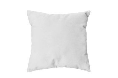 Beyaz arka planda uyuma ve dinlenme için dekoratif beyaz dikdörtgen yastık. Ev dekorasyonu, yastık kılıfı modeli, tasarım için şablon.