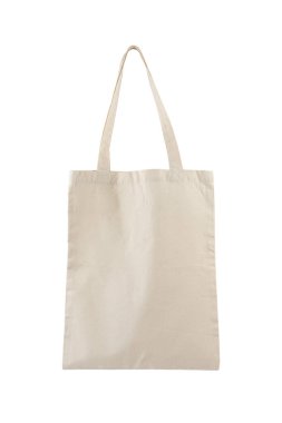 Fabric cotton, linen shopping sack, tote bag isolated on white background. Reusable beige grocery shopping bag, mockup, template for design, copy space for text. Eco friendly, zero waste concept. clipart