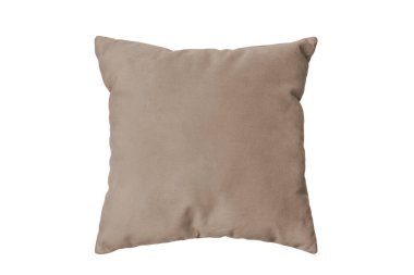 Dekoratif kahverengi dikdörtgen yastık beyaz arka planda izole bir şekilde uyumak ve dinlenmek için. Ev dekorasyonu, yastık kılıfı modeli, tasarım için şablon.