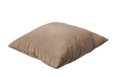 Dekoratif kahverengi dikdörtgen yastık beyaz arka planda izole bir şekilde uyumak ve dinlenmek için. Ev dekorasyonu, yastık kılıfı modeli, tasarım için şablon.